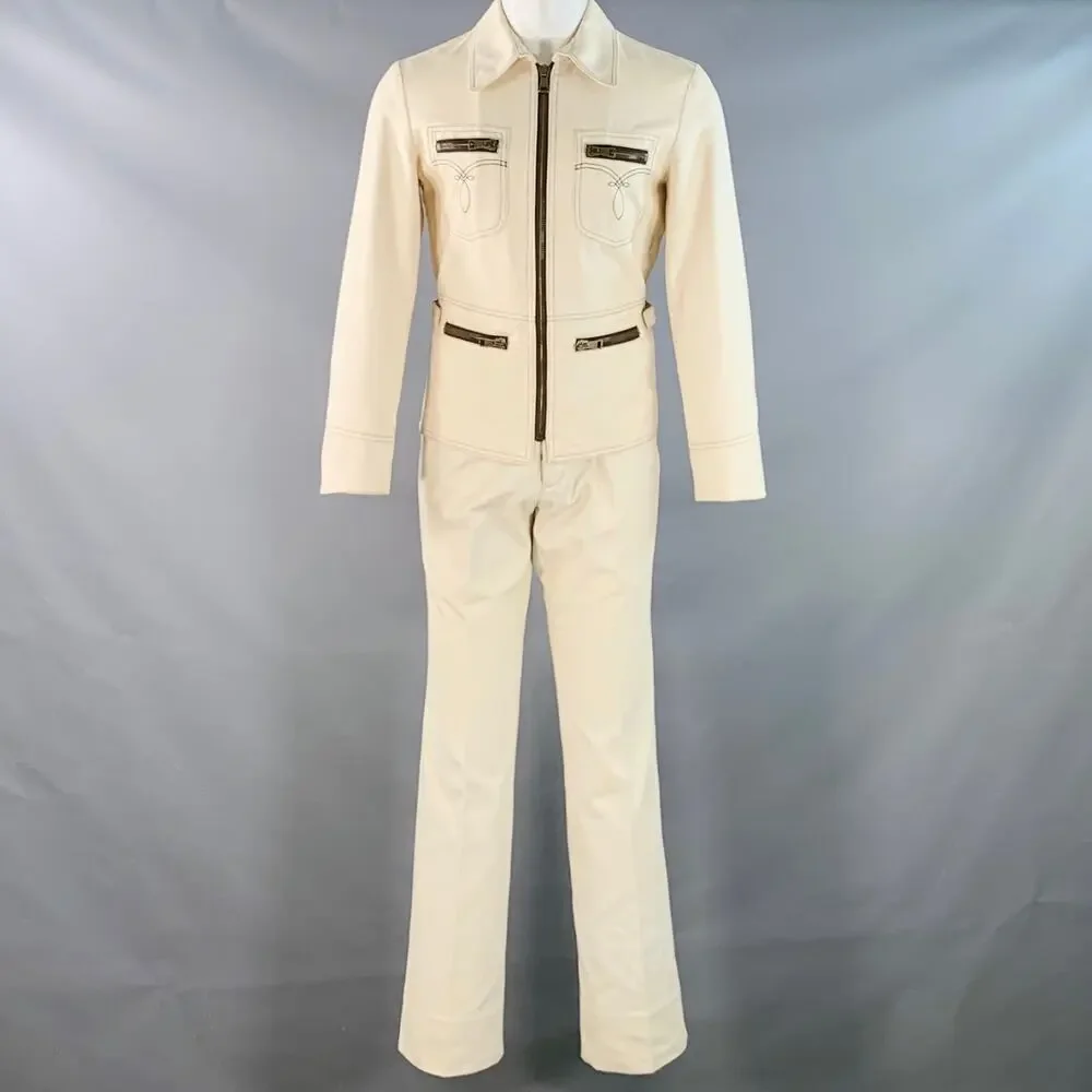 GUCCI by TOM FORD Vintage 36 Cream Contrast Stitch Cotton Western Zip Up Suit